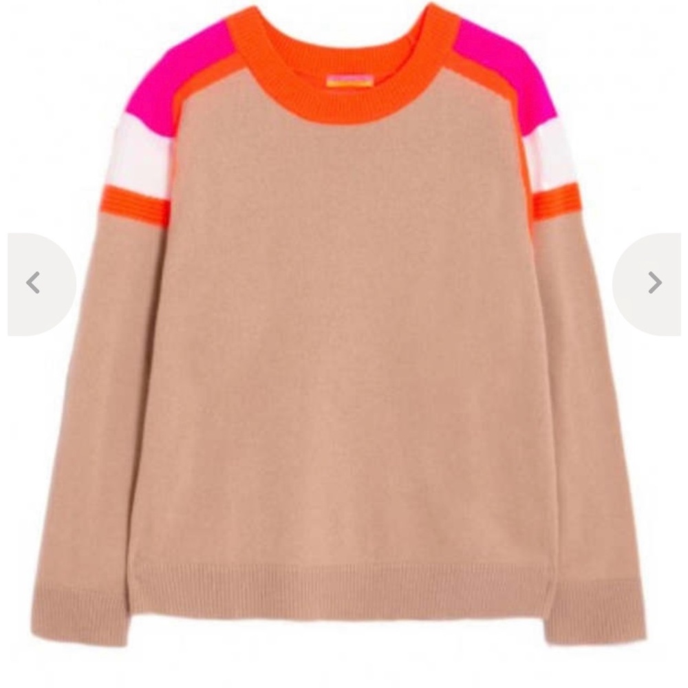Vilagallo 100% Wool Lucia Colorblock Roundneck Sweater Orange Camel size Large